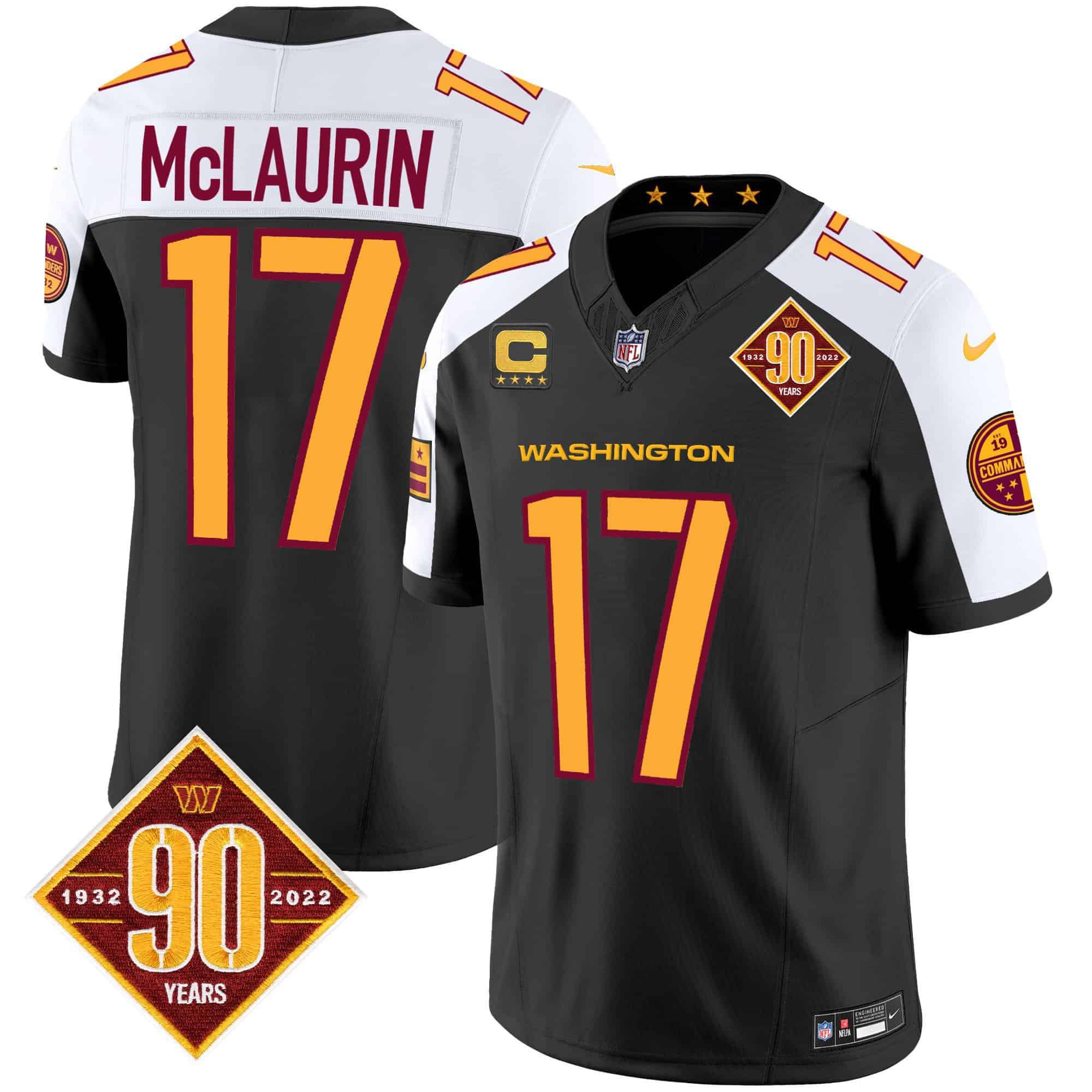 Men Washington Commanders 17 Mclaurin Black 90th Anniversary Patch 2024 Nike Vapor Limited NFL Jersey